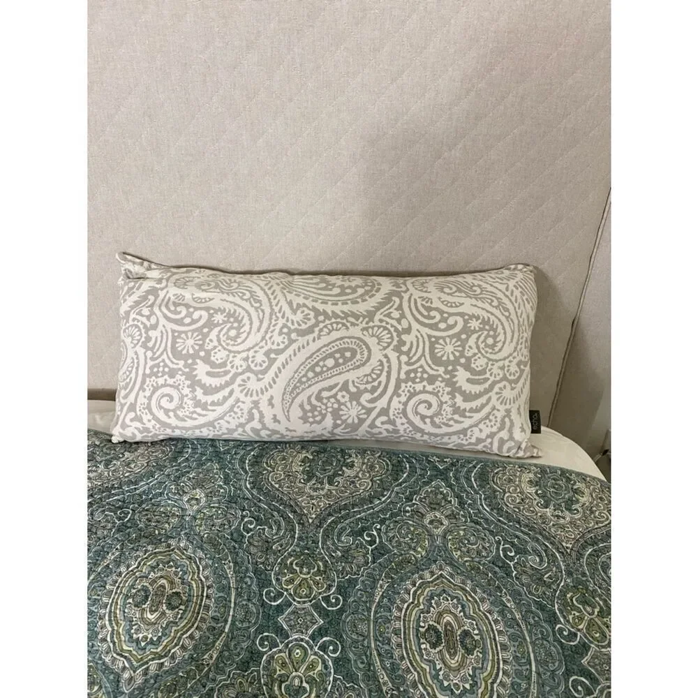 Echo Cream and Light Gray Paisley Lumbar Pillow down filled